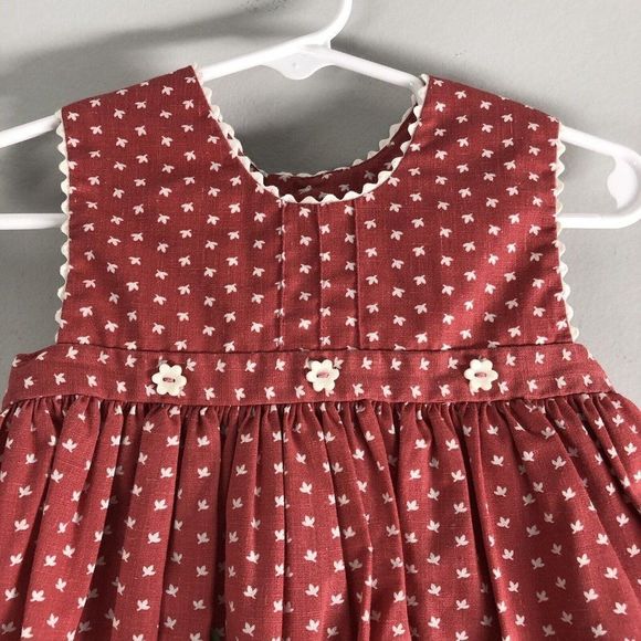 Vintage Girls Pinafore Circle Dress 18 Months Polka Dot Floral Button Tie Waist - Picture 2 of 12